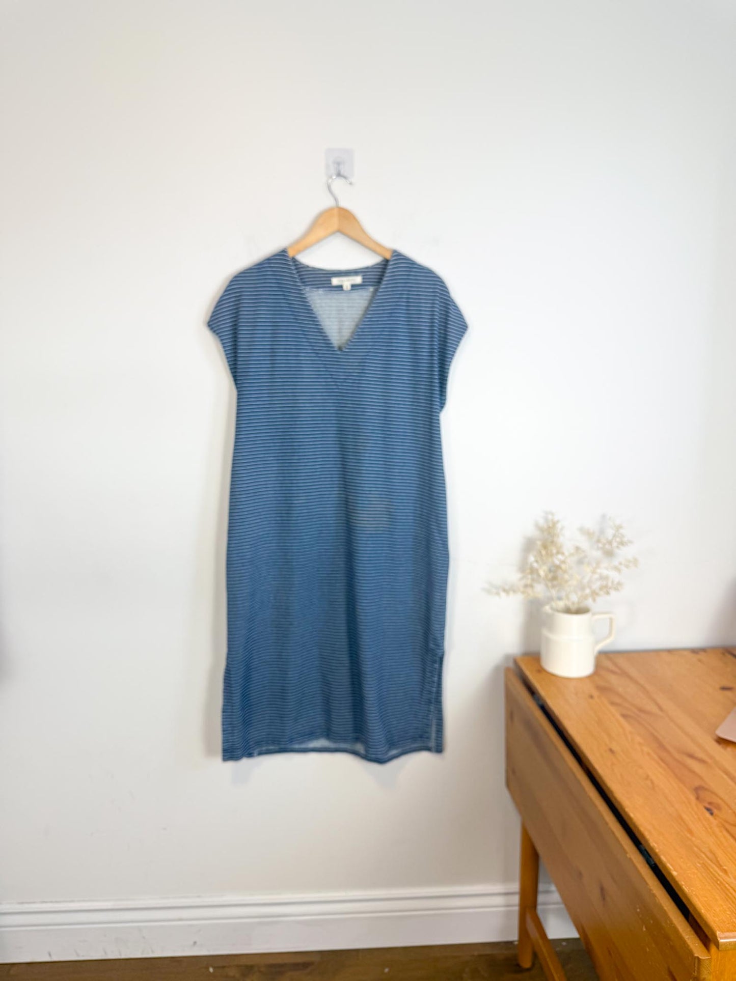 Dagg & Stacey Slow Fashion Striped Midi Dress in Blue/White (Size M/L)