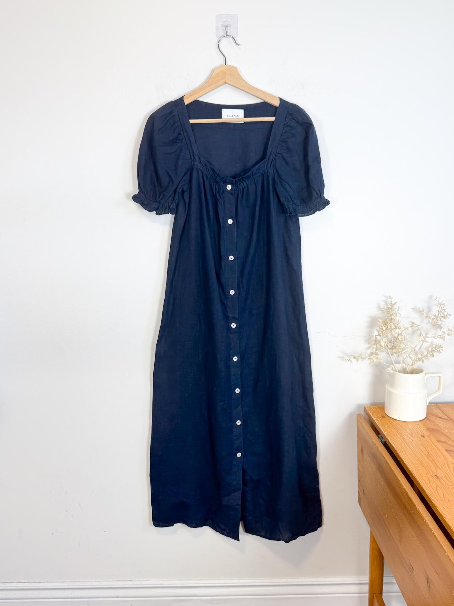 SLEEPER "Brigitte Midi Dress in Navy" (Size S-M)