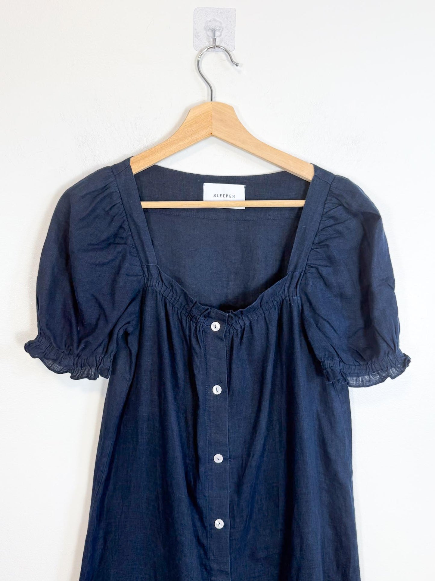 SLEEPER "Brigitte Midi Dress in Navy" (Size S-M)