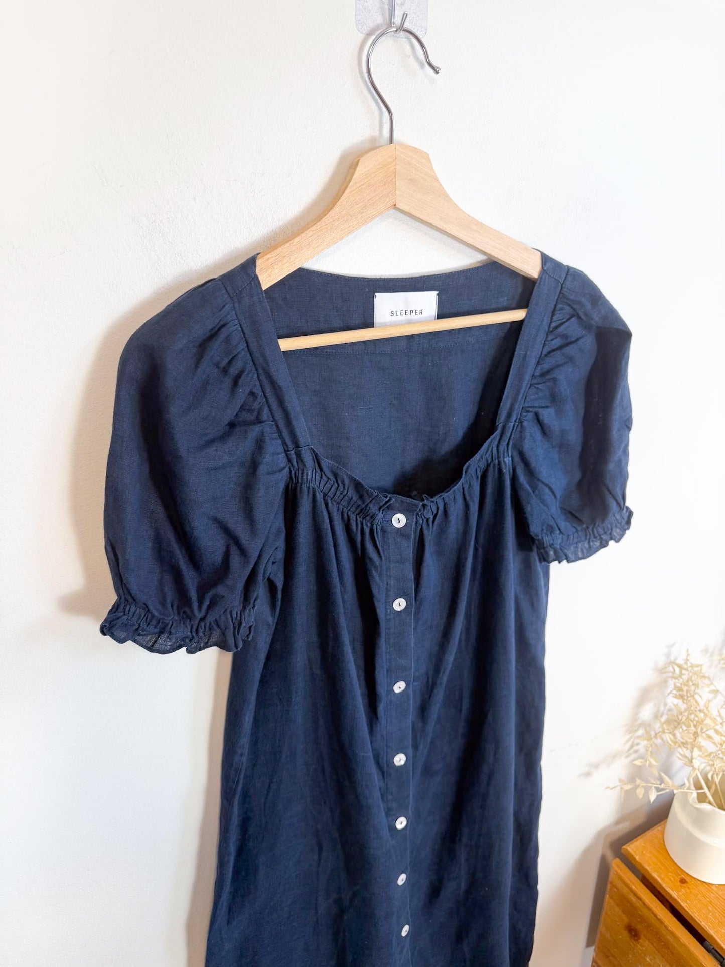 SLEEPER "Brigitte Midi Dress in Navy" (Size S-M)