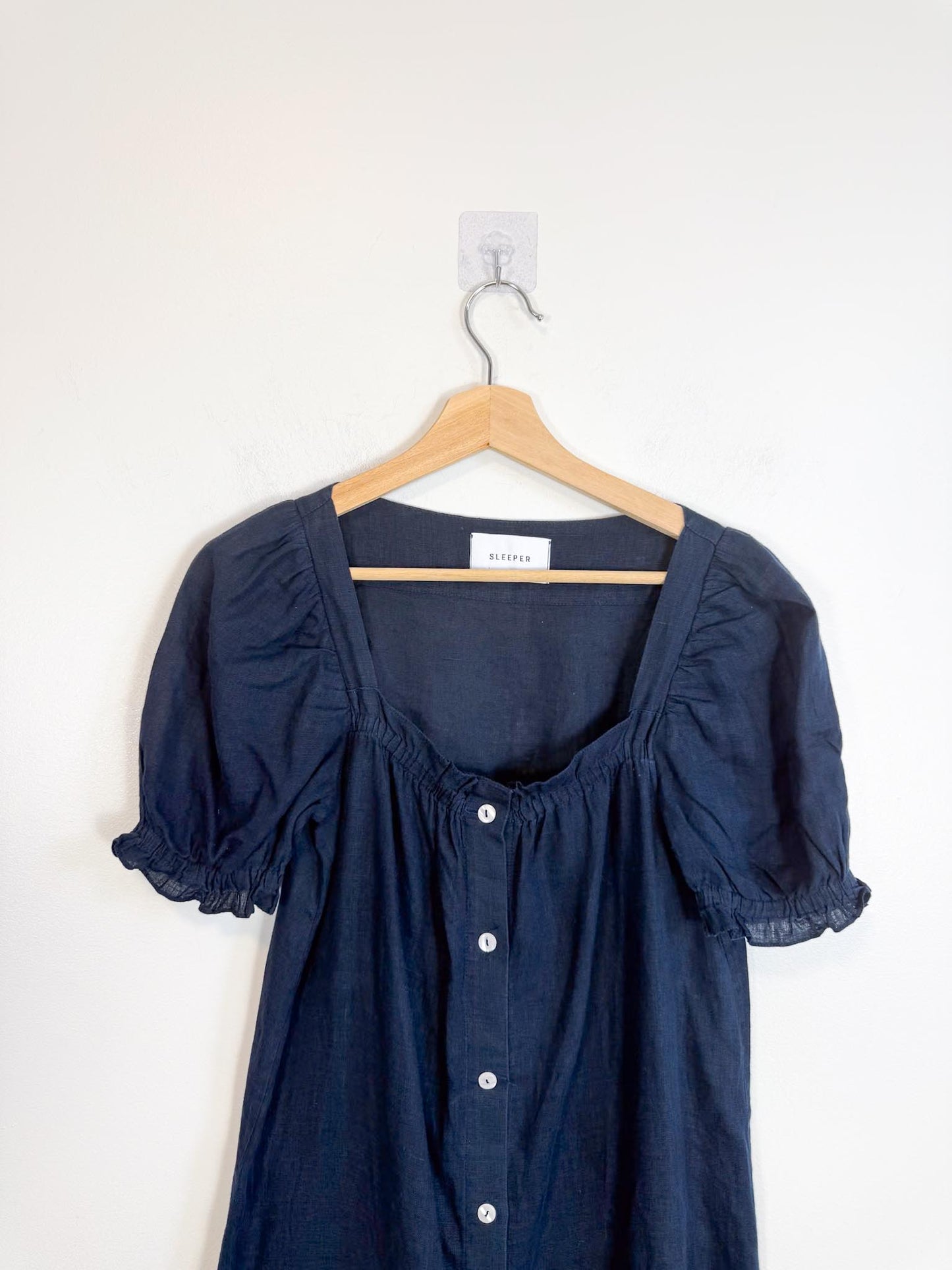 SLEEPER "Brigitte Midi Dress in Navy" (Size S-M)