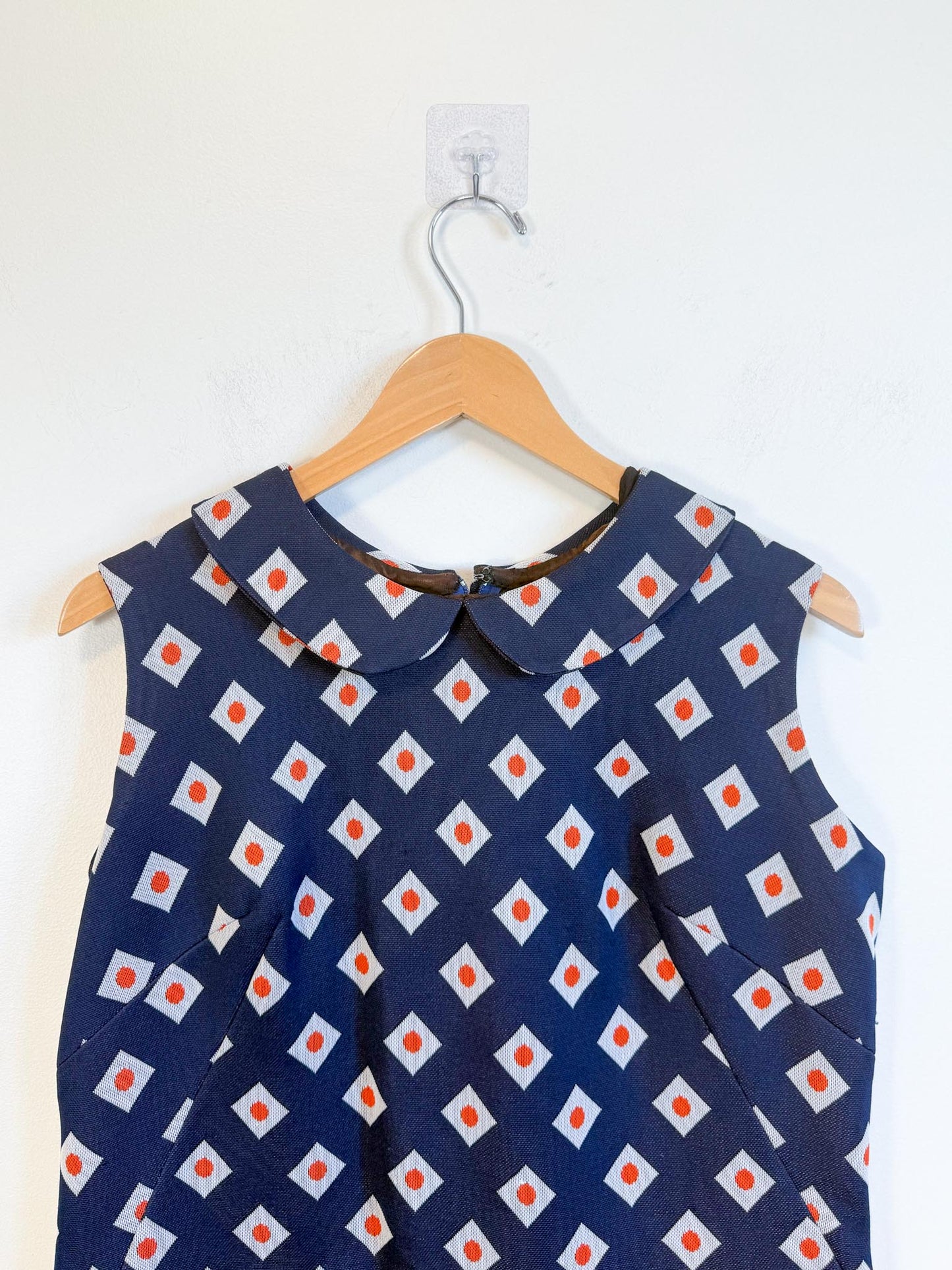 Vintage Geometric Pattern Mini Dress in Navy/Orange (Size L)