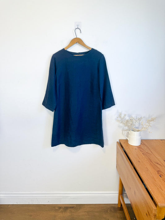 Linen & Life 3/4 Sleeve Linen Mini Dress In Navy SOLD AS IS (SIze M/L)