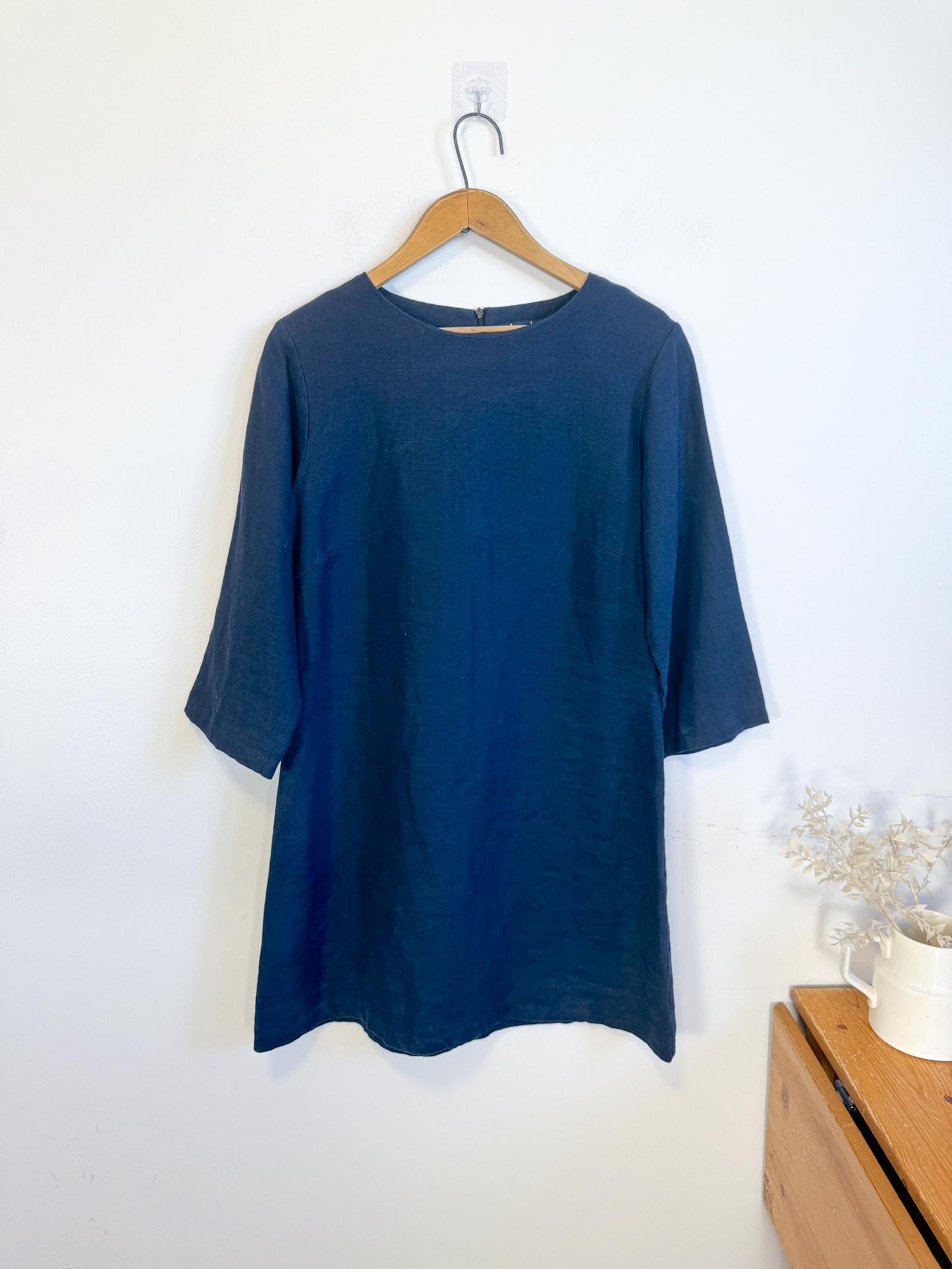 Linen & Life 3/4 Sleeve Linen Mini Dress In Navy SOLD AS IS (SIze M/L)
