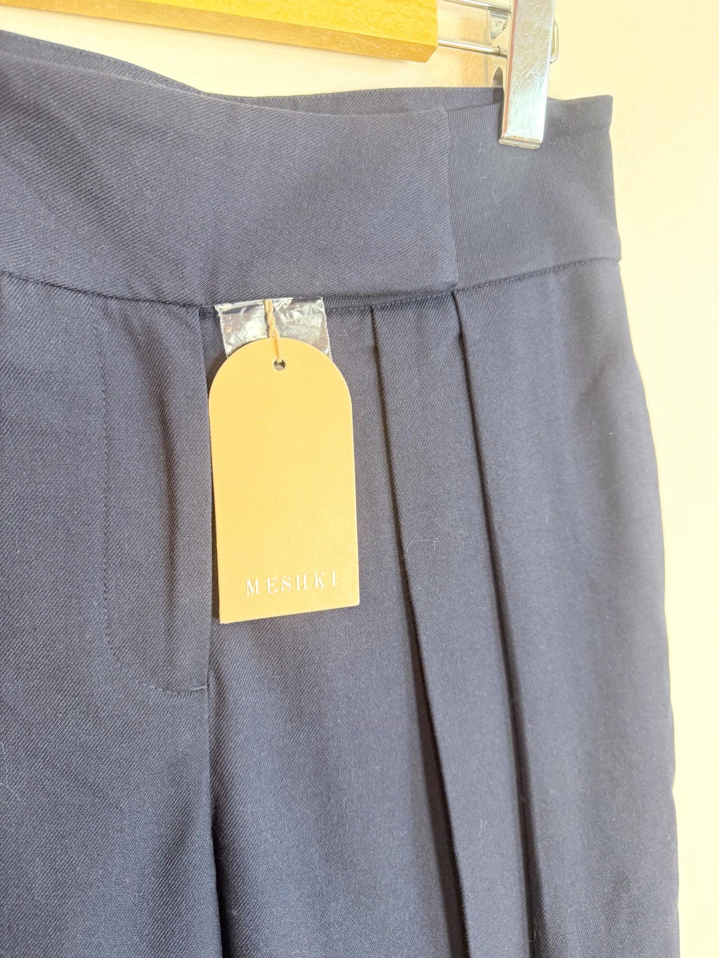 MESHKI "Penelope Pleated High Waisted Pants in Dark Navy" NWT (Size S)