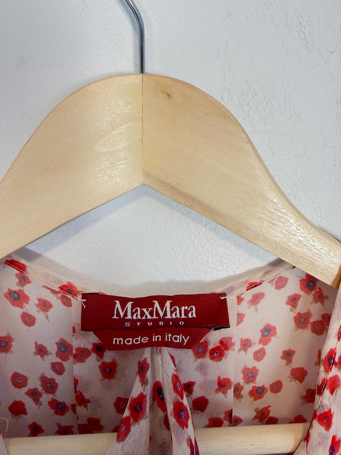Max Mara Floral Sheer Blouse with Neck Tie in Red/White (Size L)