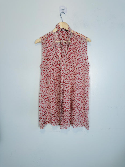 Max Mara Floral Sheer Blouse with Neck Tie in Red/White (Size L)