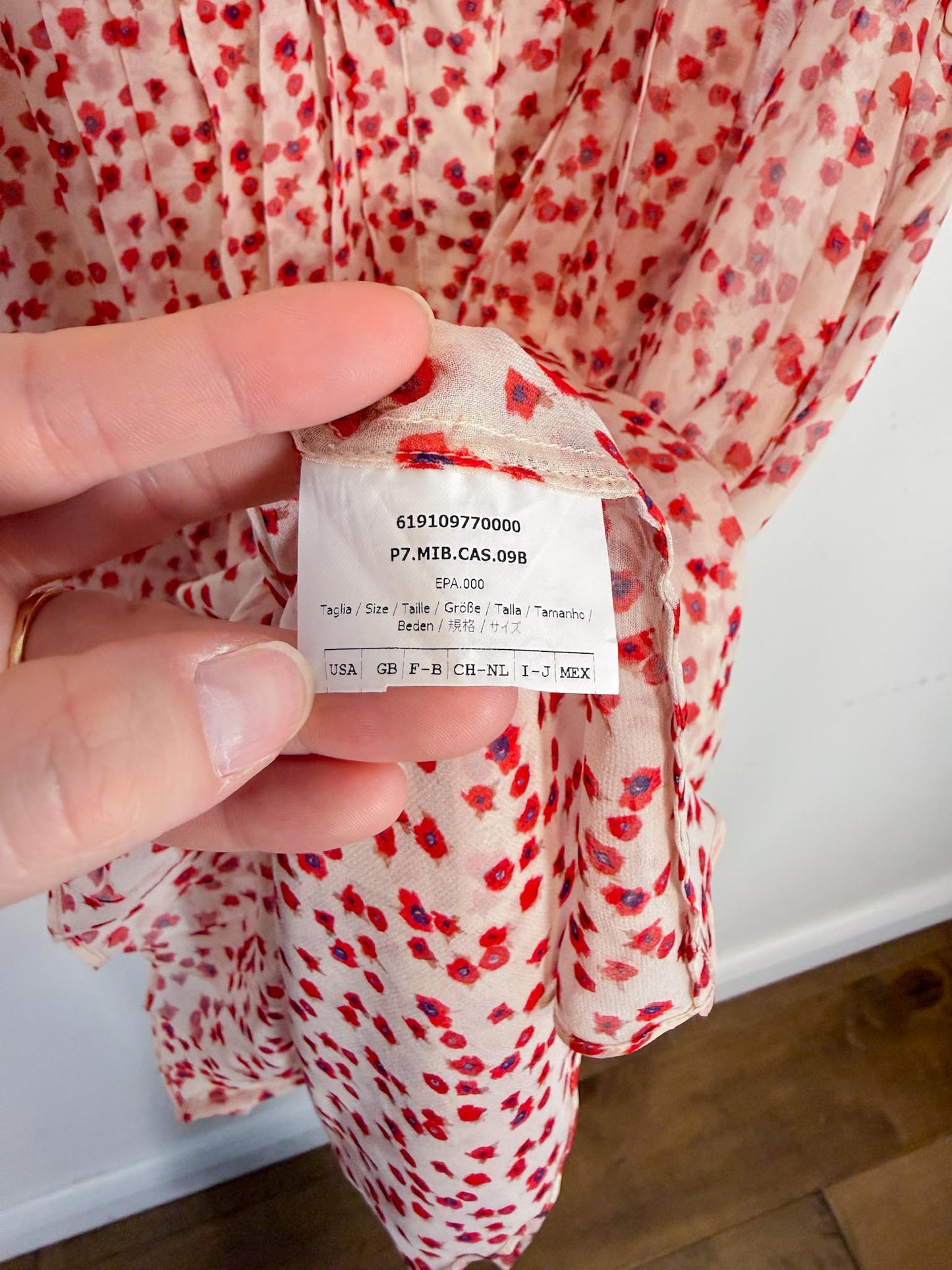 Max Mara Floral Sheer Blouse with Neck Tie in Red/White (Size L)