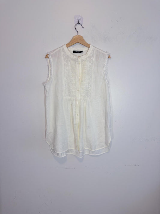 Weekend MaxMara Sleeveless Embroidered Linen Top in White (Size L)