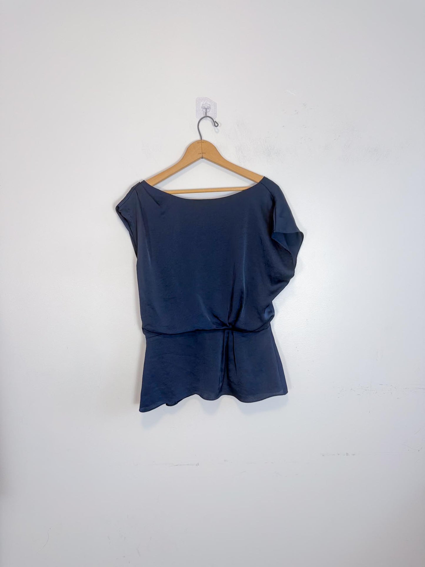 REISS Satin Top in Navy (Size 10)