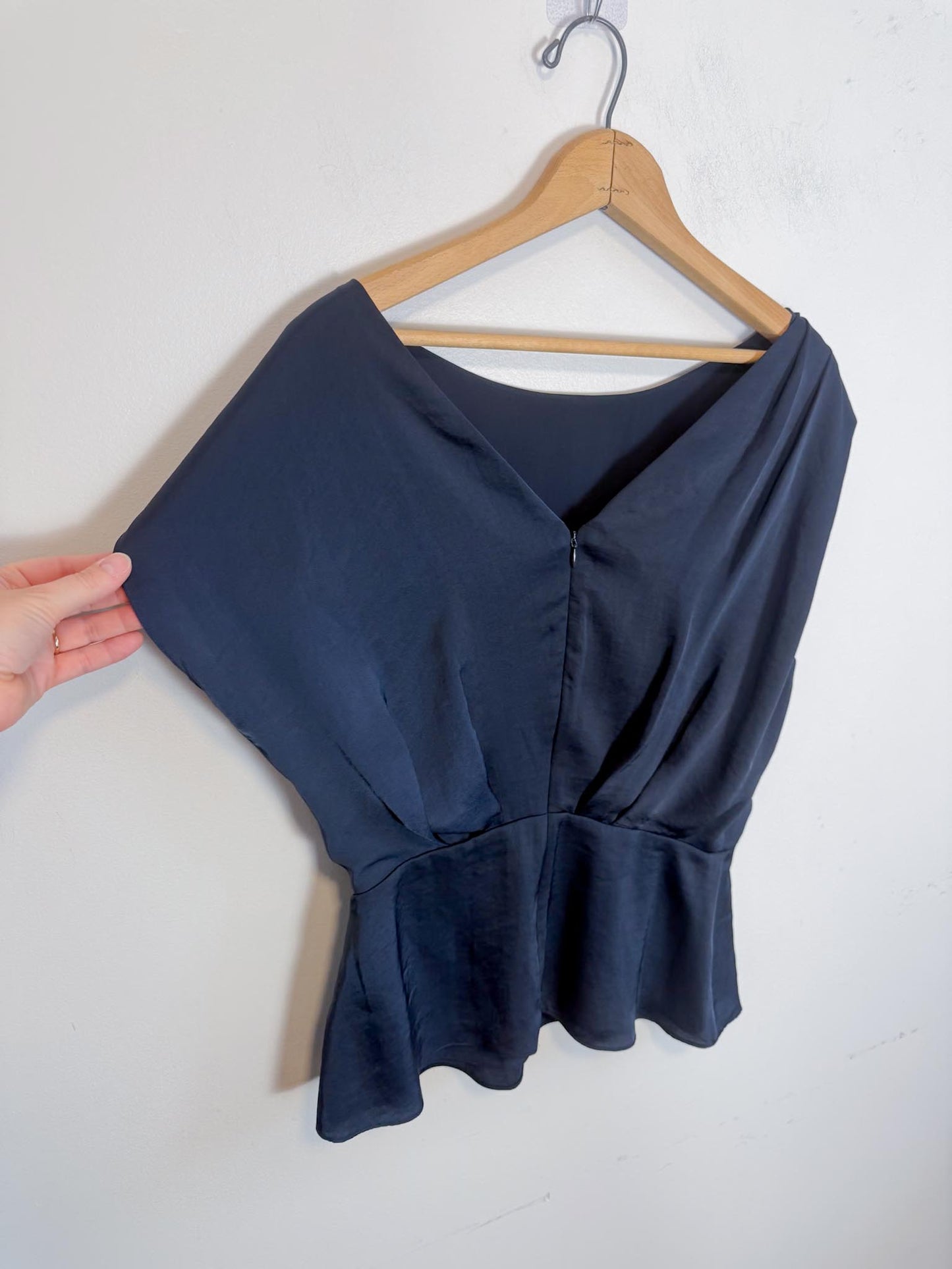 REISS Satin Top in Navy (Size 10)