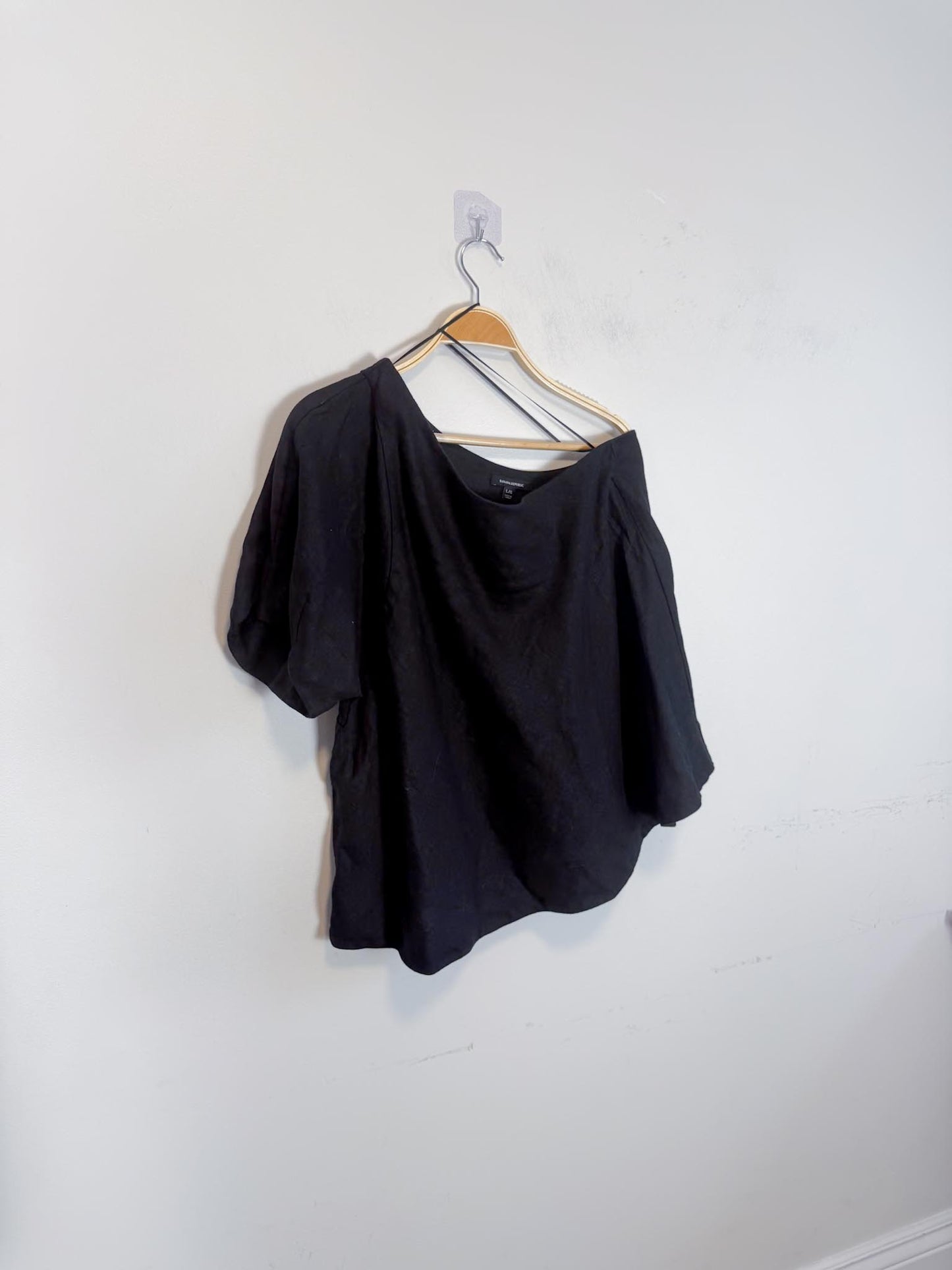 Banana Republic One Shoulder Linen Top in Black (Size L)