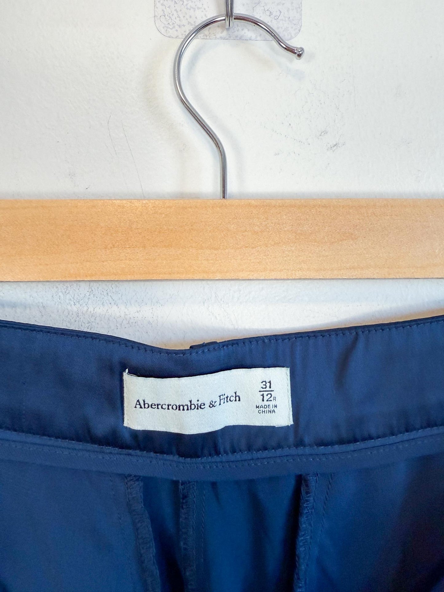 Abercrombie Satin Wide Leg Trousers in Navy (Size 31)