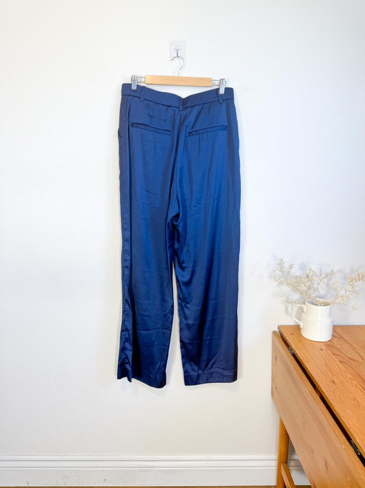 Abercrombie Satin Wide Leg Trousers in Navy (Size 31)