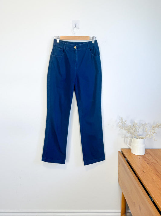 ST.JOHN Designer Cotton Pants in Navy (Size S)
