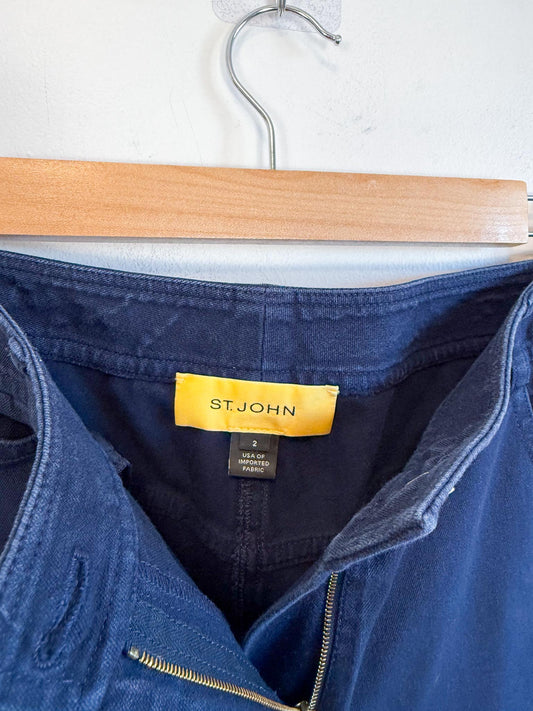 ST.JOHN Designer Cotton Pants in Navy (Size S)