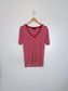 The Kooples Striped V-Neck T-Shirt in Red/White (Size L)