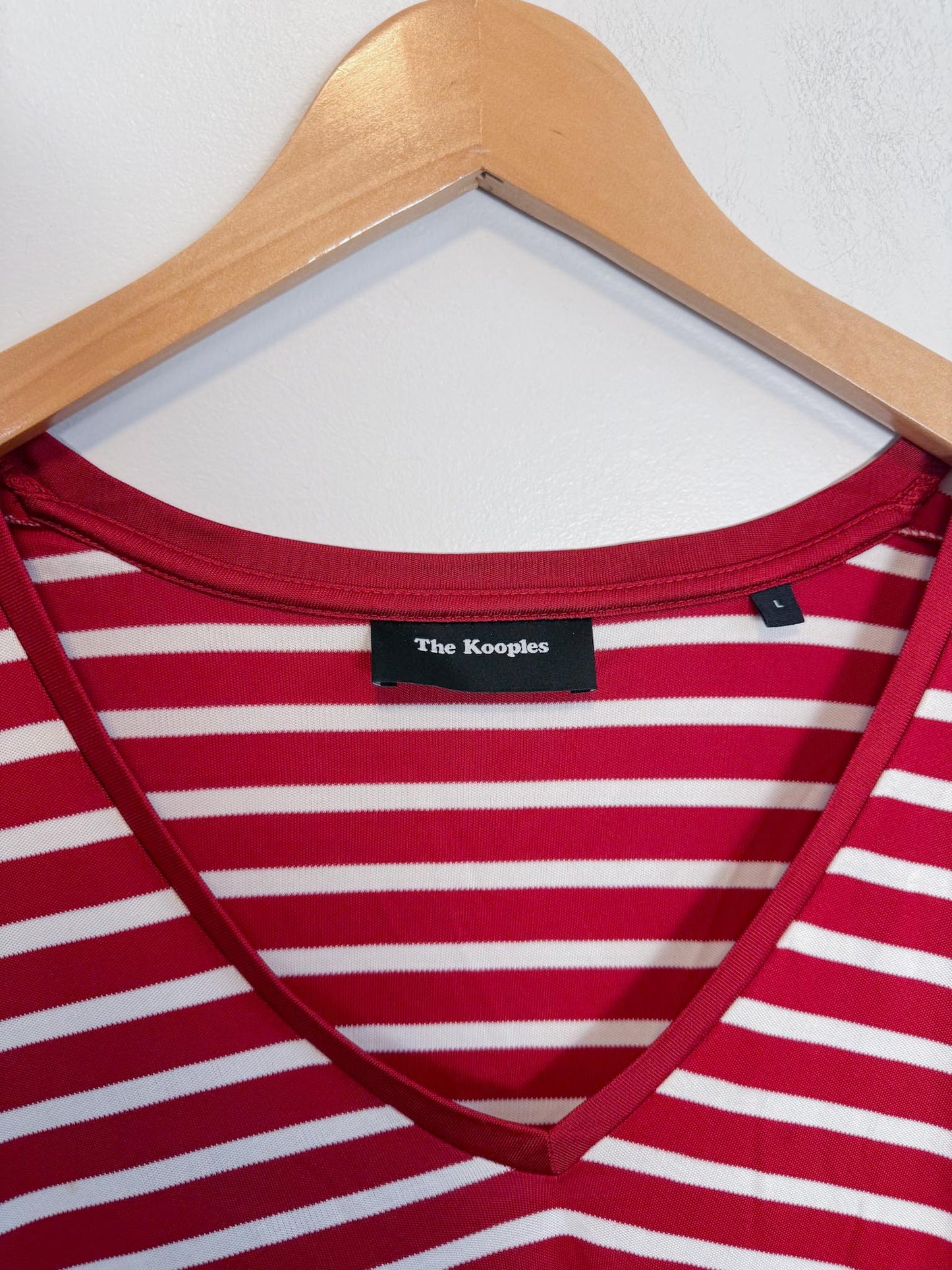 The Kooples Striped V-Neck T-Shirt in Red/White (Size L)