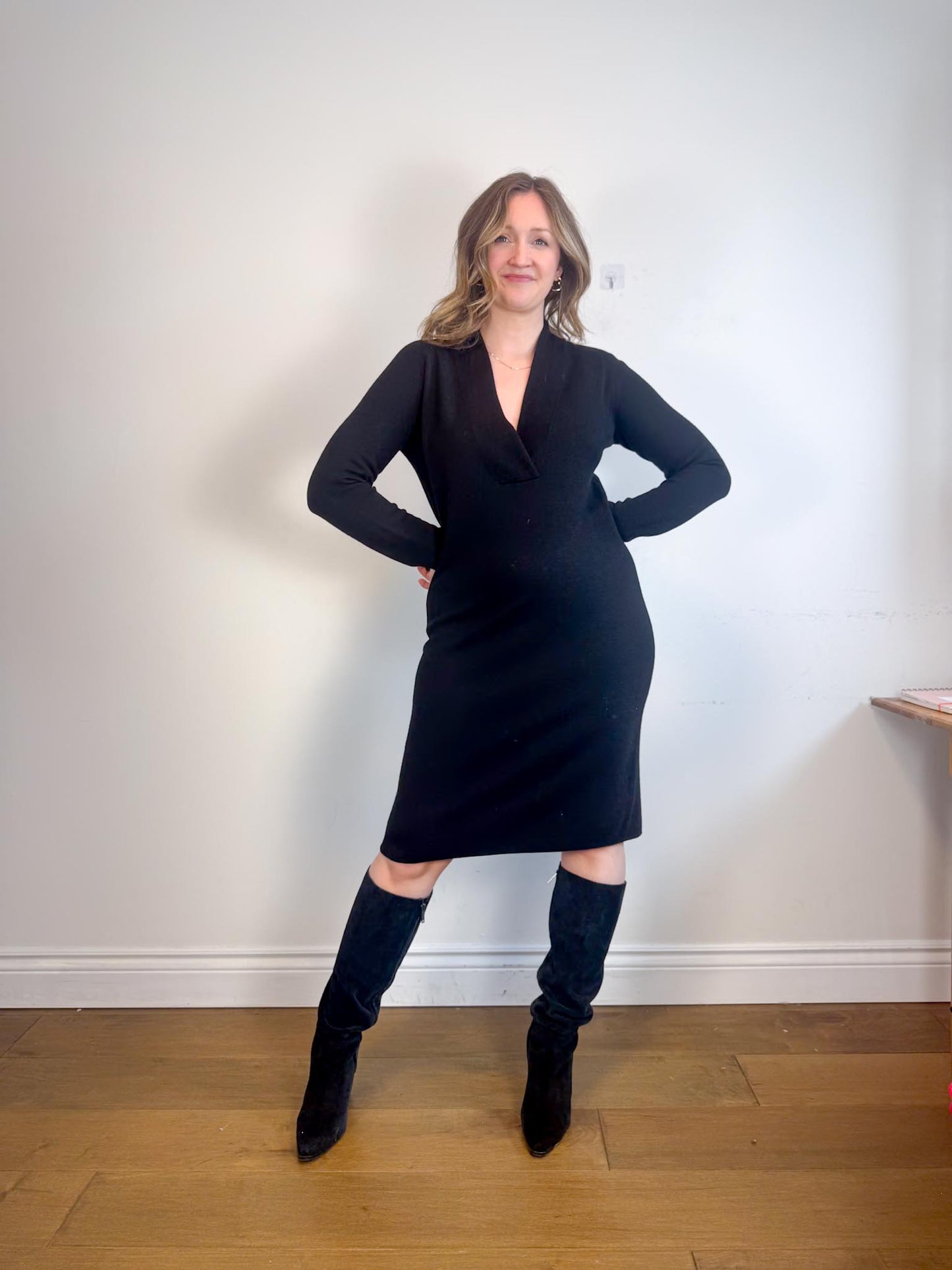 Club Monaco V-Neck Wool Dress in Black (Size M)