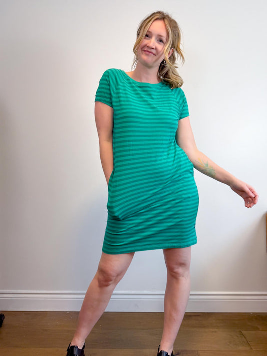 Kit & Ace Pima Cotton Striped T-Shirt Dress in Green (Size M)