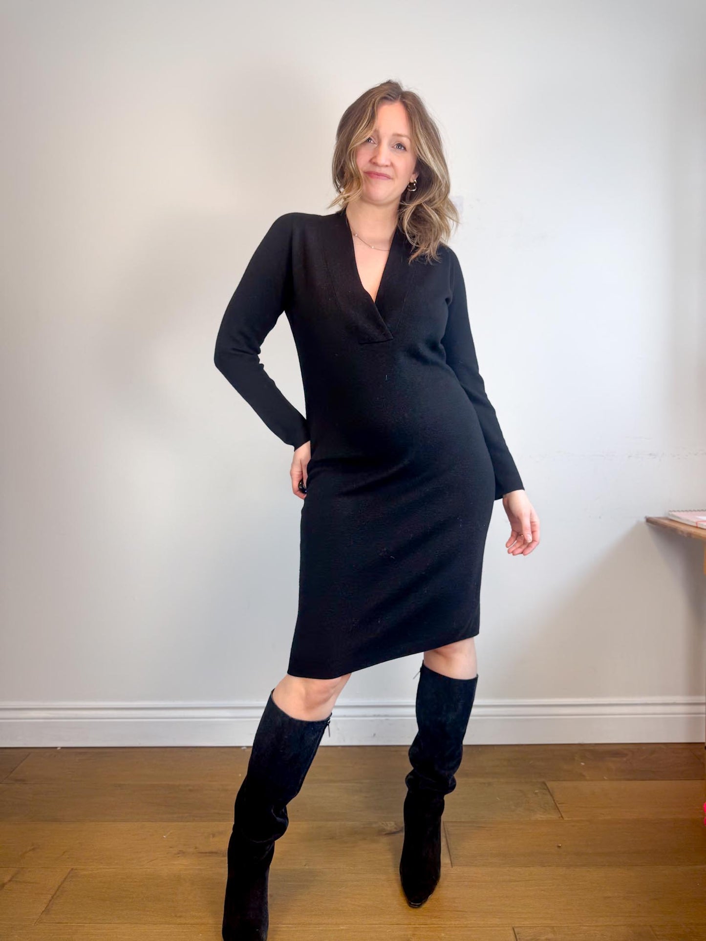 Club Monaco V-Neck Wool Dress in Black (Size M)