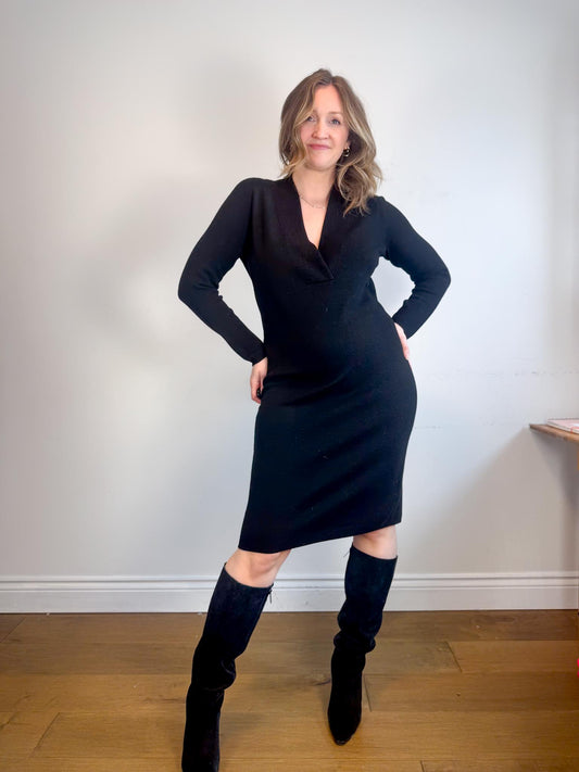 Club Monaco V-Neck Wool Dress in Black (Size M)