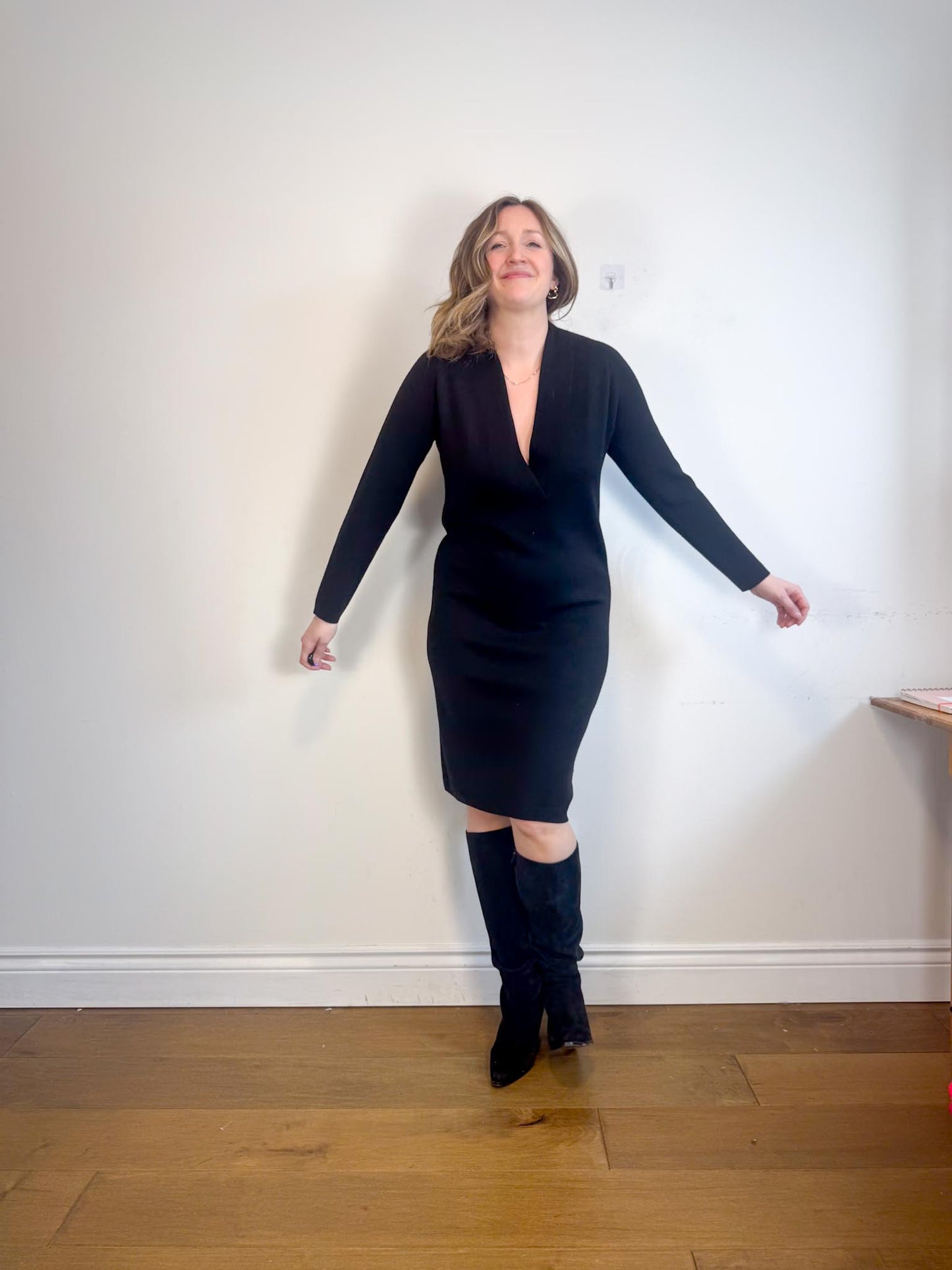 Club Monaco V-Neck Wool Dress in Black (Size M)