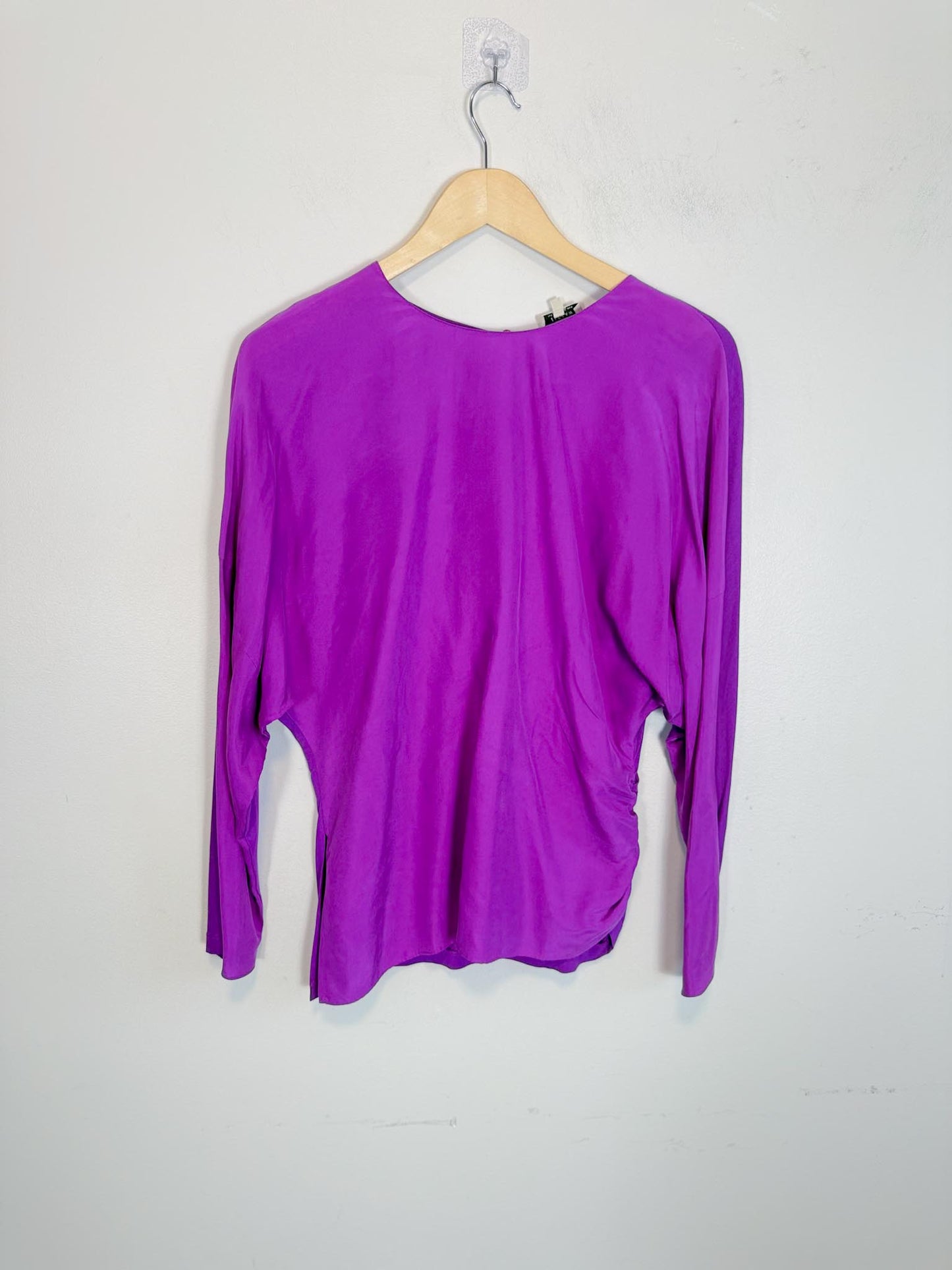 JIGSAW "Silk Front Ruched Waist Top in Purple" (Size L)