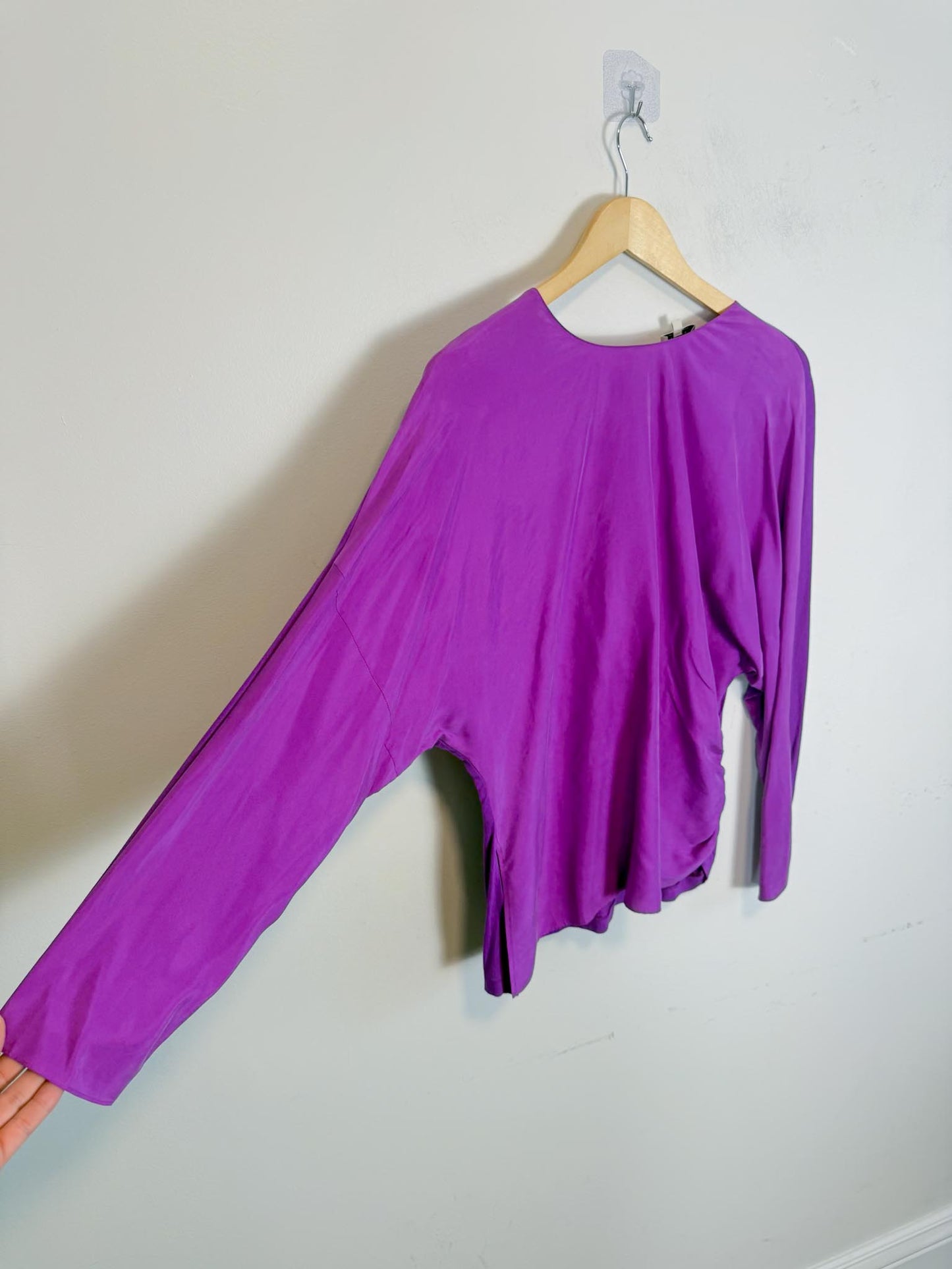 JIGSAW "Silk Front Ruched Waist Top in Purple" (Size L)