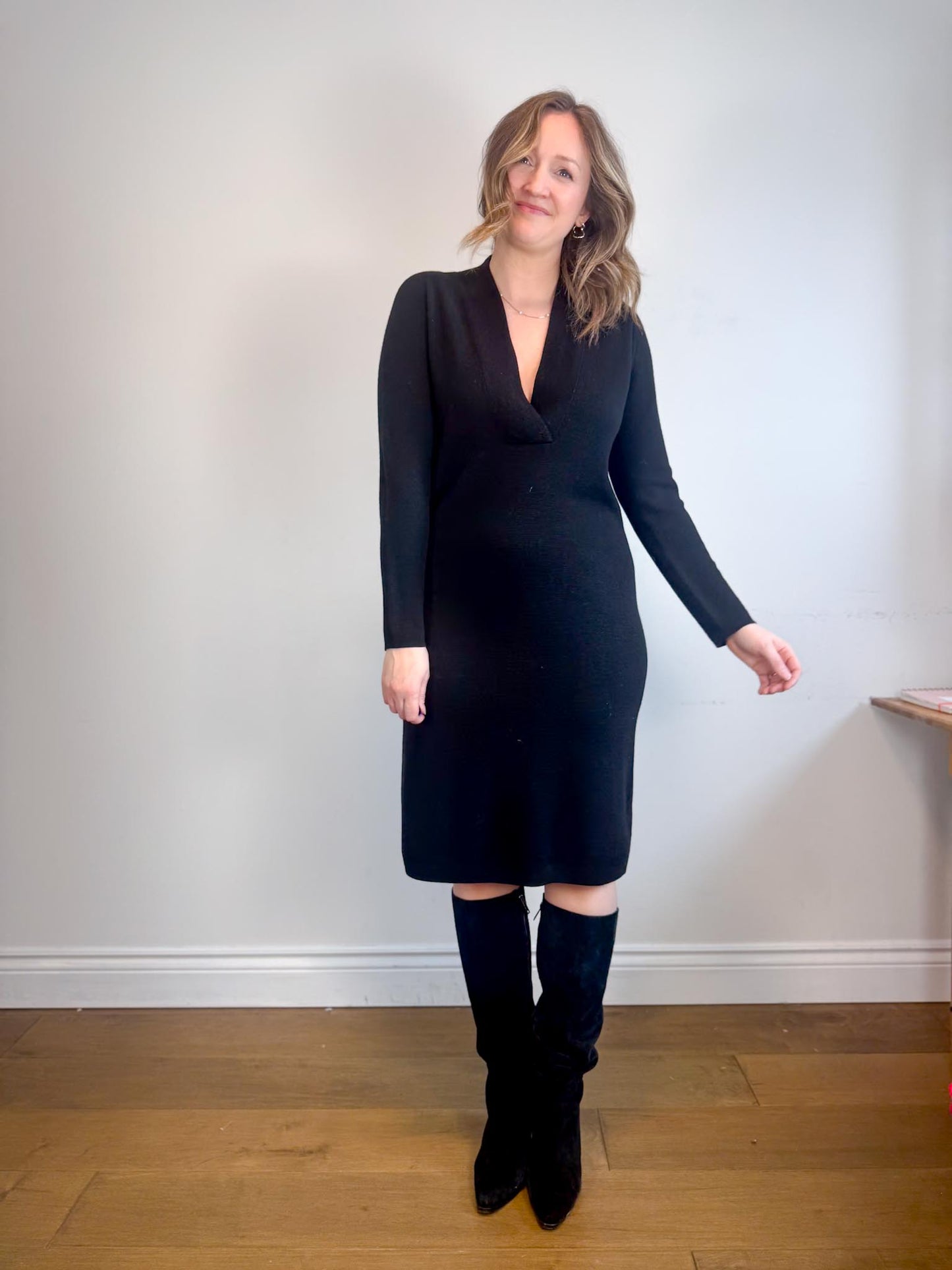 Club Monaco V-Neck Wool Dress in Black (Size M)