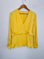 REISS Satin Long Sleeve Top in Yellow (Size 10)