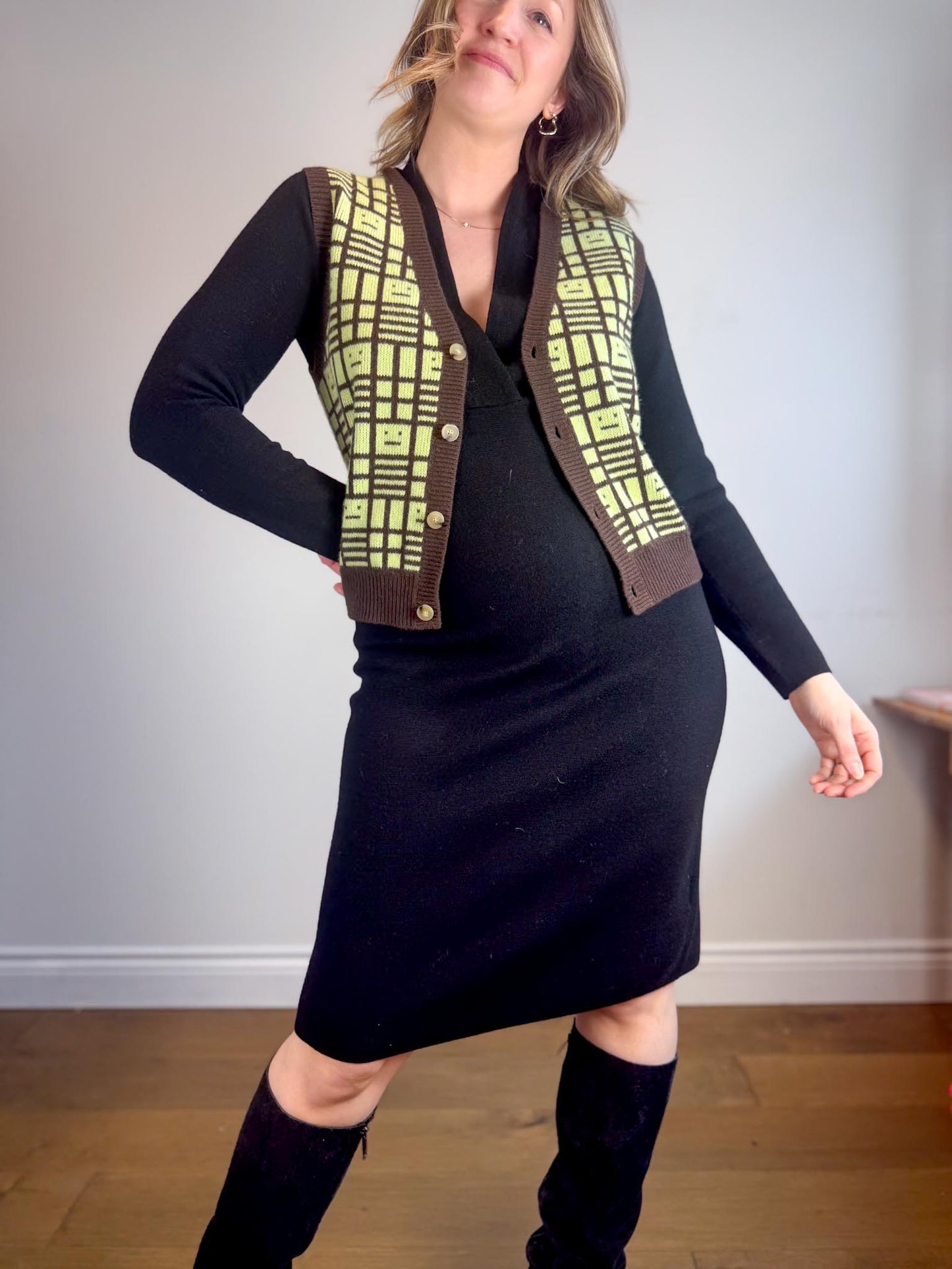 Club Monaco V-Neck Wool Dress in Black (Size M)