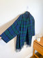 Vintage Plaid Wool Coat with Attached Scarf & Fringe (Size L)