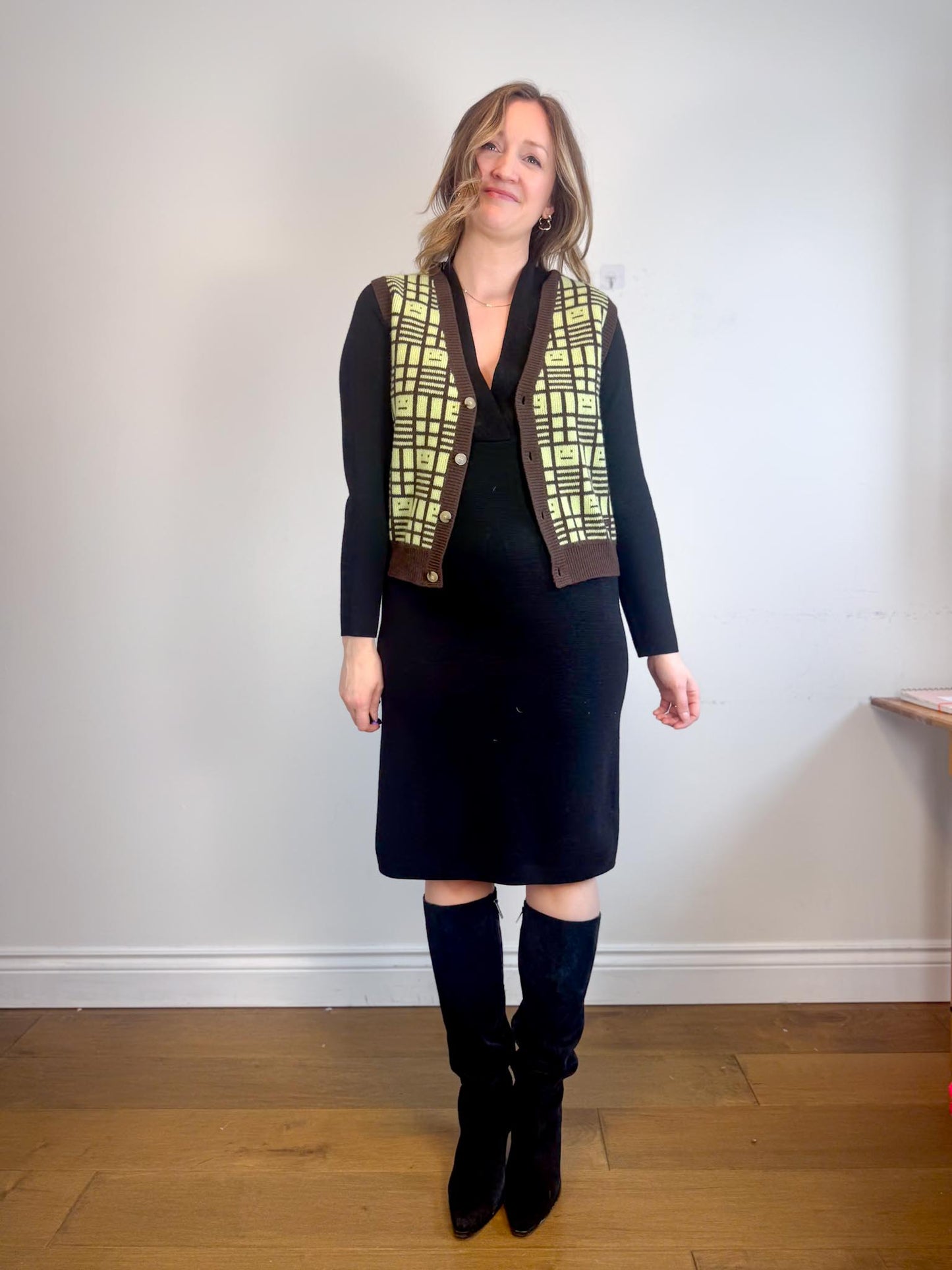 Club Monaco V-Neck Wool Dress in Black (Size M)