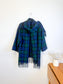 Vintage Plaid Wool Coat with Attached Scarf & Fringe (Size L)