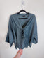 Massimo Dutti Linen Blouse in Dark Teal with Tie Up Front (Size L)