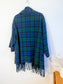 Vintage Plaid Wool Coat with Attached Scarf & Fringe (Size L)