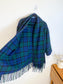 Vintage Plaid Wool Coat with Attached Scarf & Fringe (Size L)