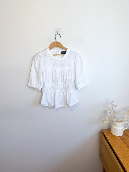 Joe's Jeans "Shira Puckered Cotton Top in White" (Size S/M)