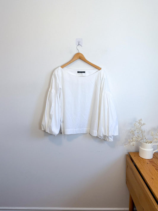 BCBGMAXAZRIA Wide Bubble Sleeve Blouse in White (Size XL)