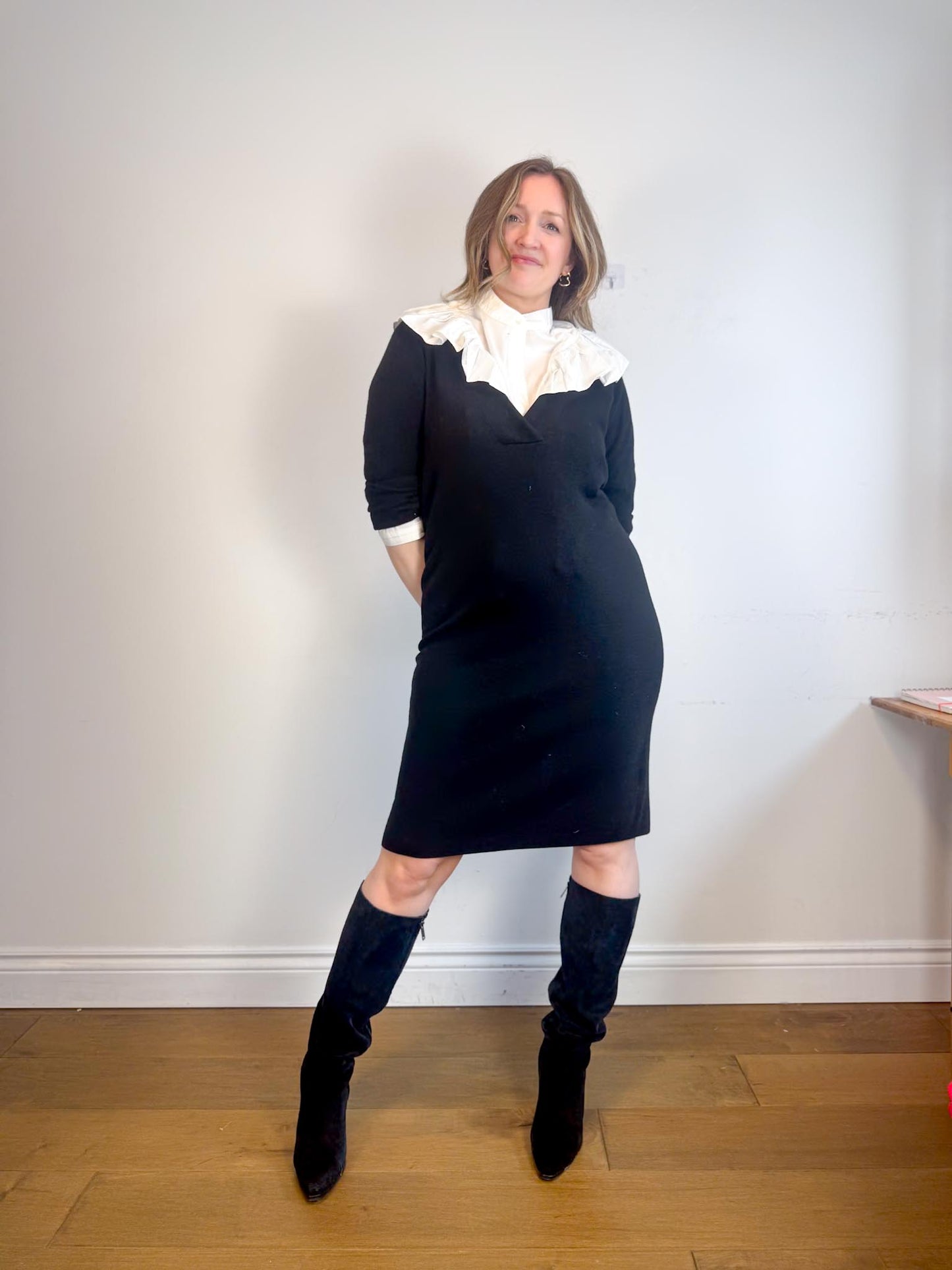 Club Monaco V-Neck Wool Dress in Black (Size M)