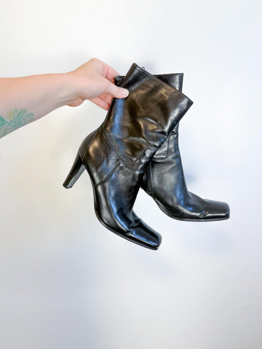 Charles David Black Leather Boots (Size 7 1/2)