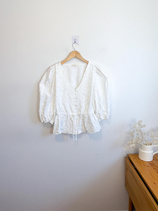 Maje "Loxitane Floral-Embroidered Top in White" (Size M)