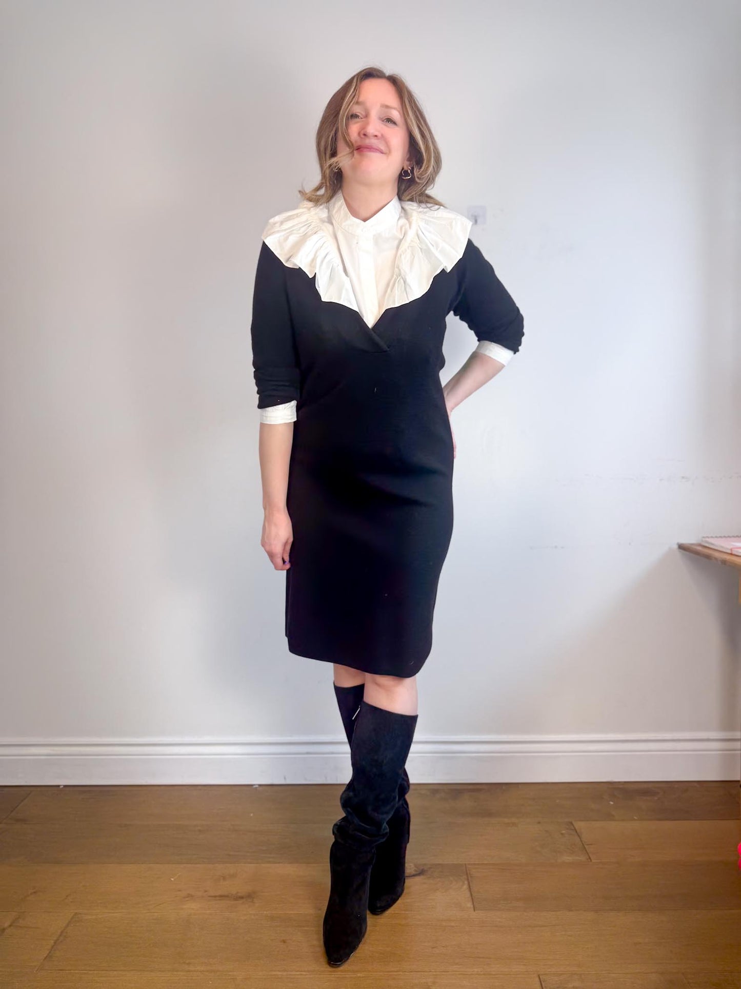 Club Monaco V-Neck Wool Dress in Black (Size M)