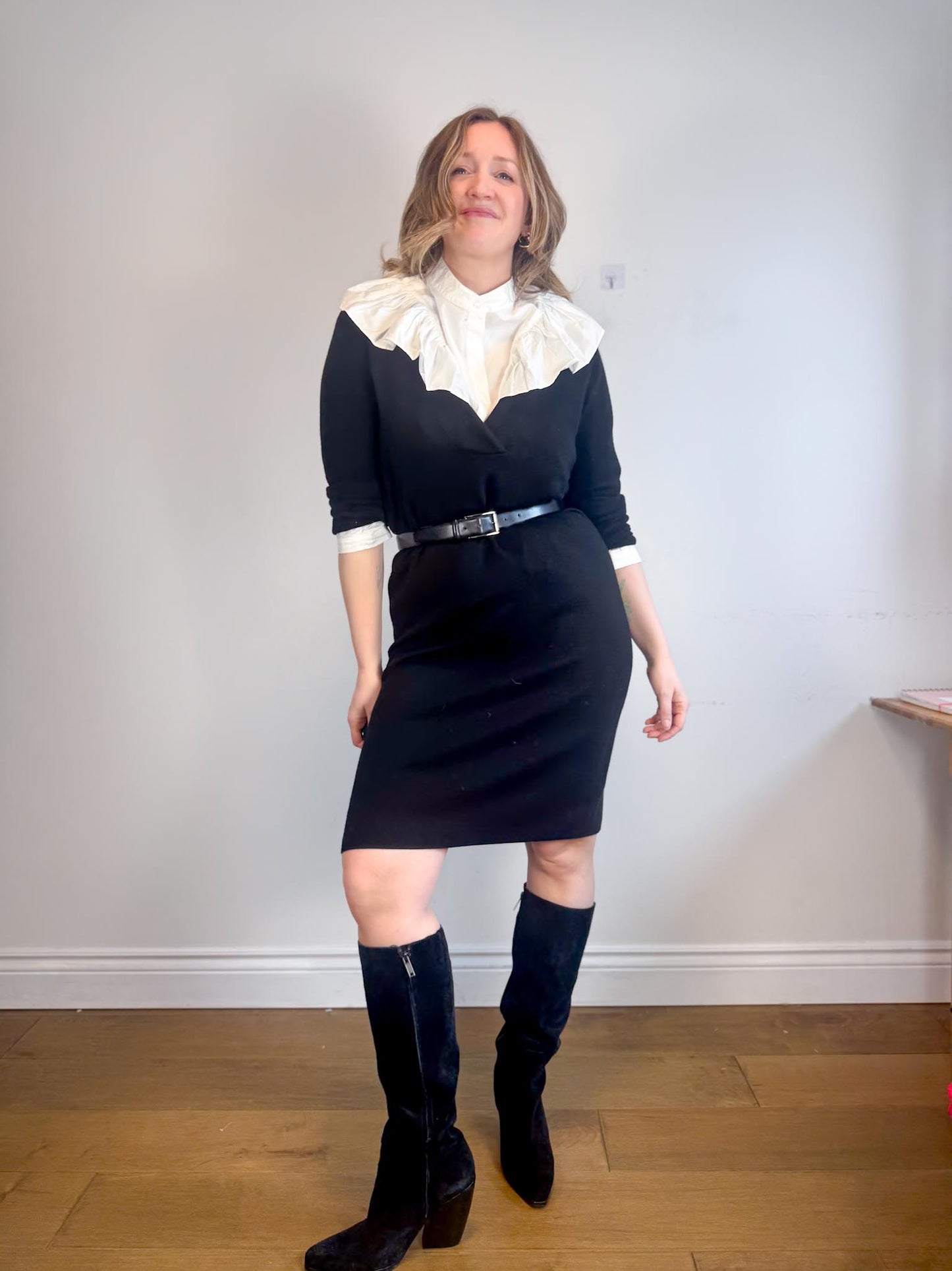 Club Monaco V-Neck Wool Dress in Black (Size M)