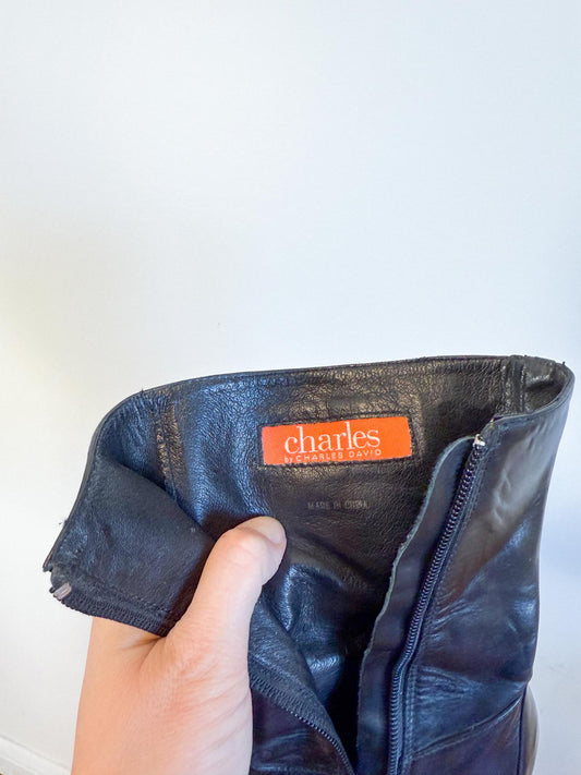 Charles David Black Leather Boots (Size 7 1/2)