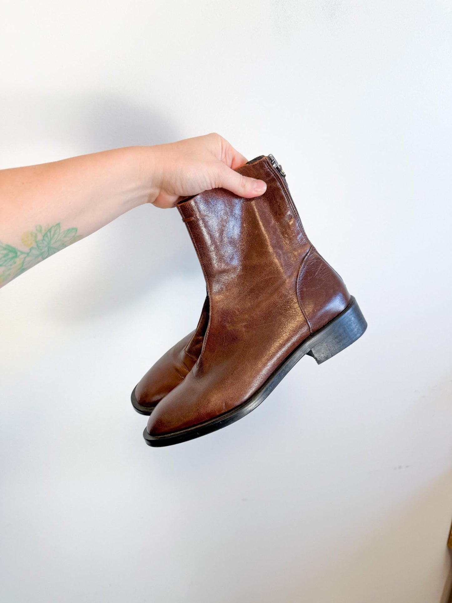 L’Intervalle Brown Leather Ankle Boots (Size 38)