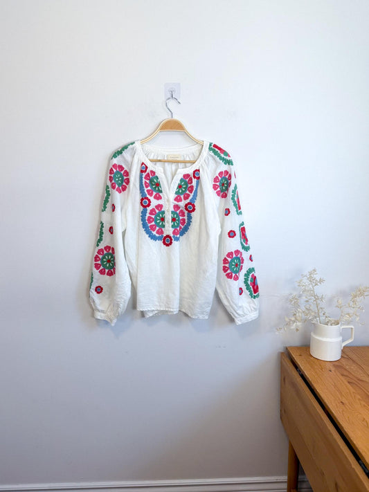 Sezane "Saveria Blouse in Embroidered Ecru" (Size XL)