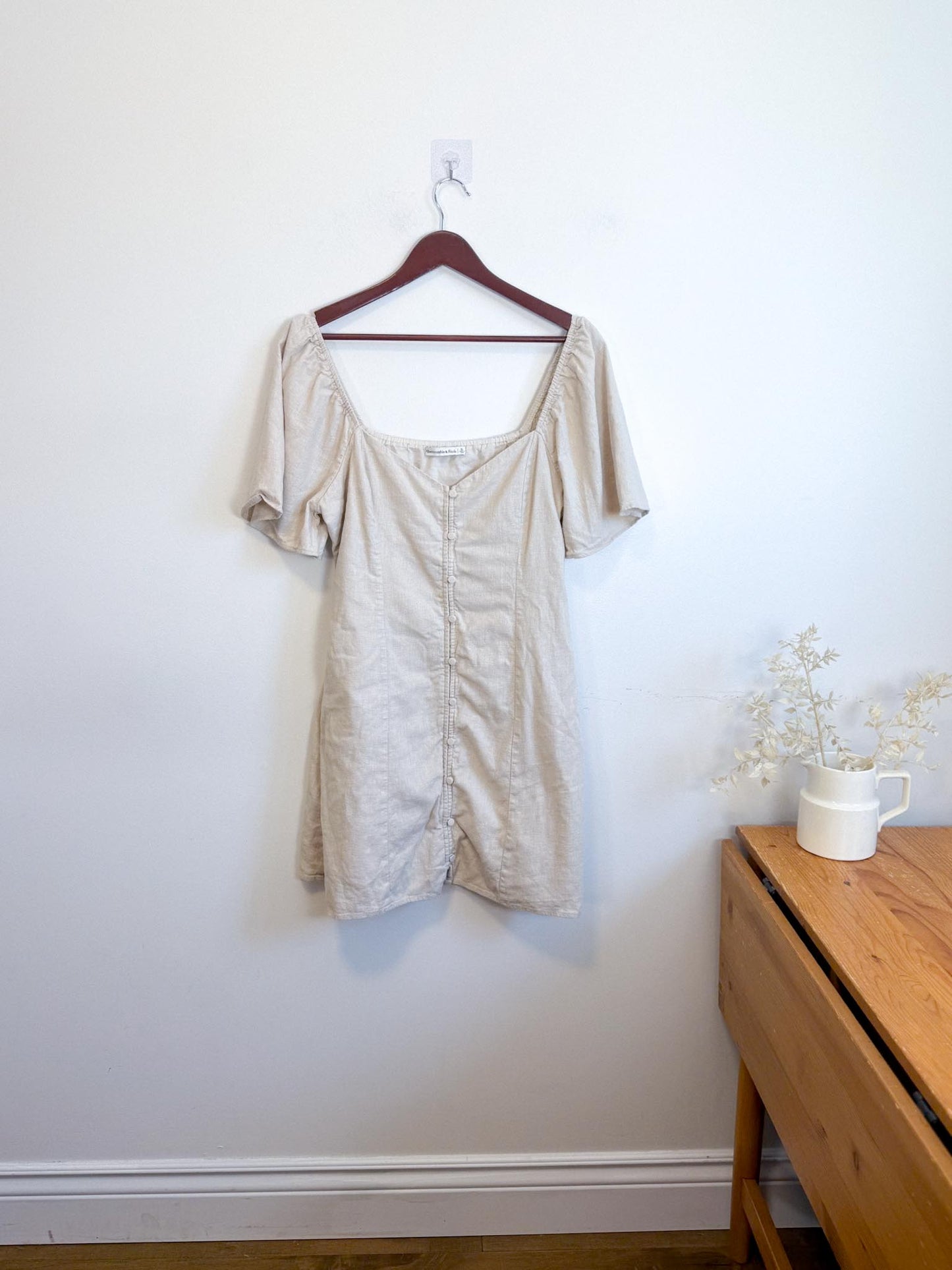 Abercrombie & Fitch Linen Mini Dress in Oatmeal (Size XL)