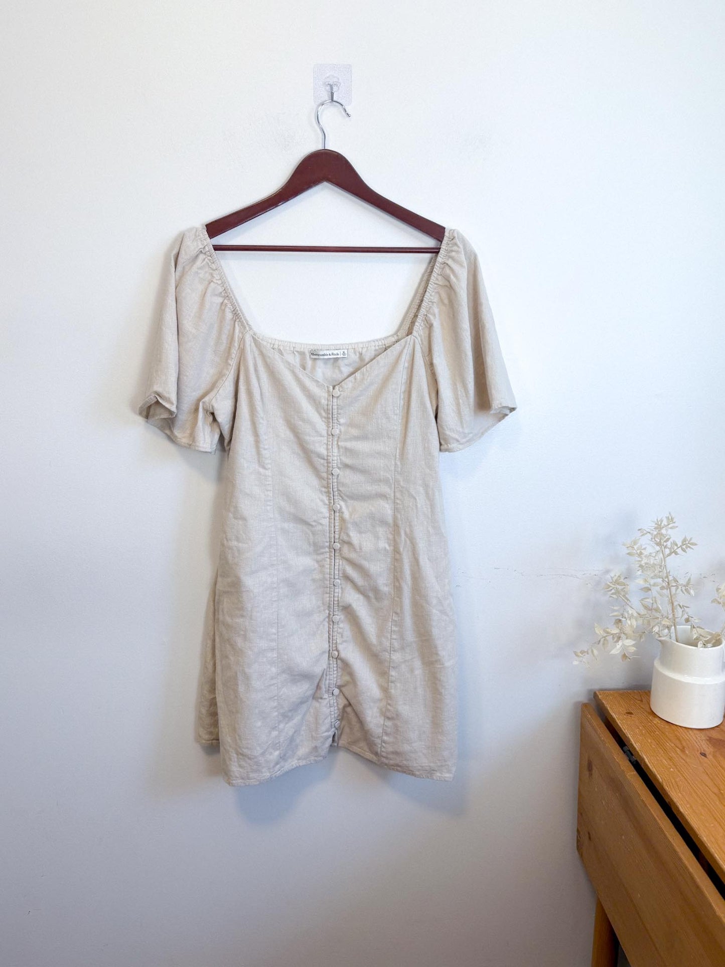 Abercrombie & Fitch Linen Mini Dress in Oatmeal (Size XL)